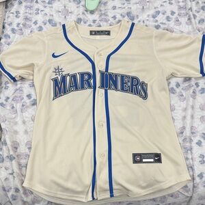 Nike Cream and Blue Mariners Jersey- 24 Griffey jr